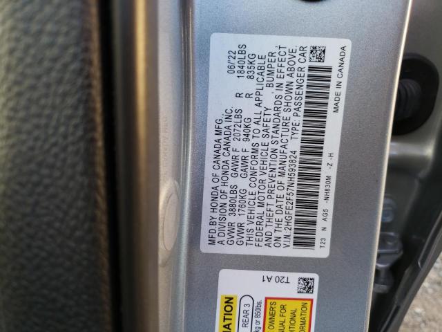 2HGFE2F57NH593824 - 2022 HONDA CIVIC SPOR SILVER photo 12