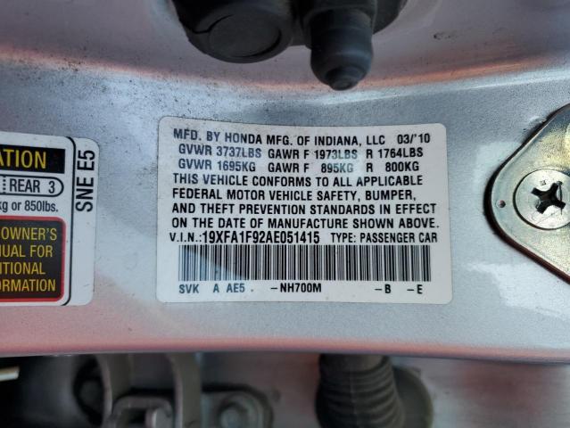19XFA1F92AE051415 - 2010 HONDA CIVIC EXL Gümüş foto 13