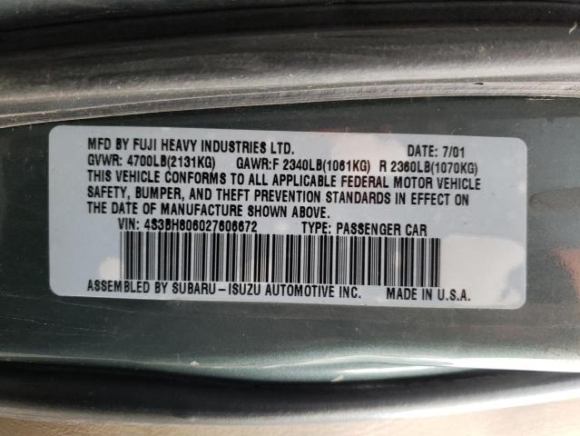 4S3BH806027606672 - 2002 SUBARU LEGACY TEAL photo 12