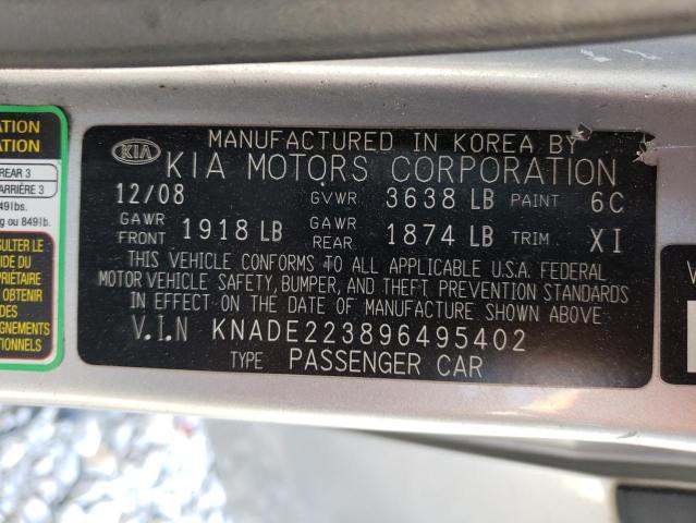 KNADE223896495402 - 2009 KIA RIO BASE SILVER photo 12