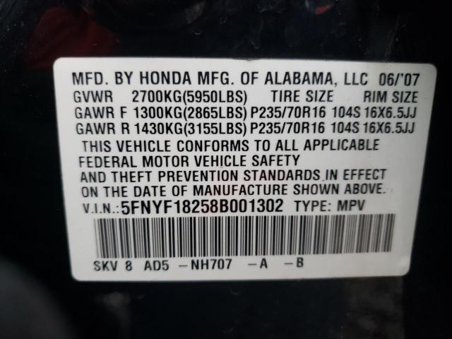 5FNYF18258B001302 - 2008 HONDA PILOT VP BLACK photo 13