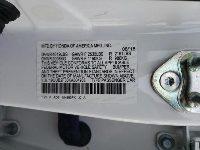 19UUB2F33KA004938 - 2019 ACURA TLX WHITE photo 13