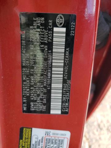 4T1BE46K87U063954 - 2007 TOYOTA CAMRY LE A 红色 照片 13