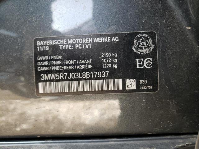 3MW5R7J03L8B17937 - 2020 BMW 330XI GRAY photo 12