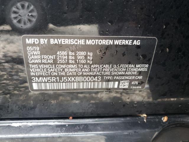 3MW5R1J5XK8B00043 - 2019 BMW 330I BLACK photo 12