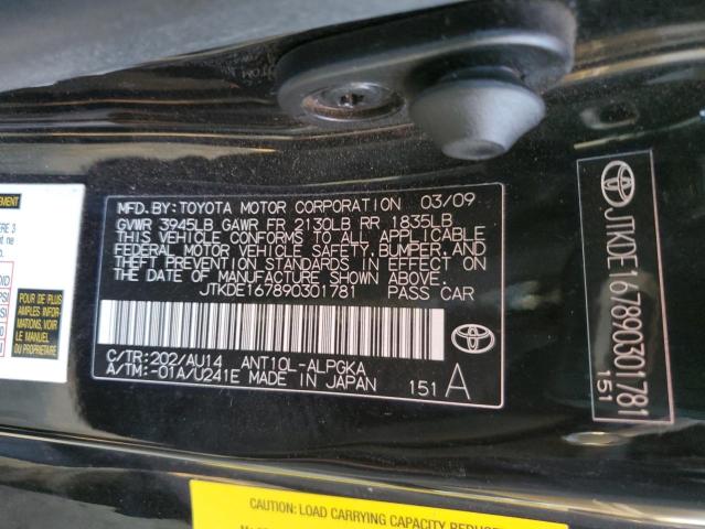JTKDE167890301781 - 2009 TOYOTA SCION TC BLACK photo 12
