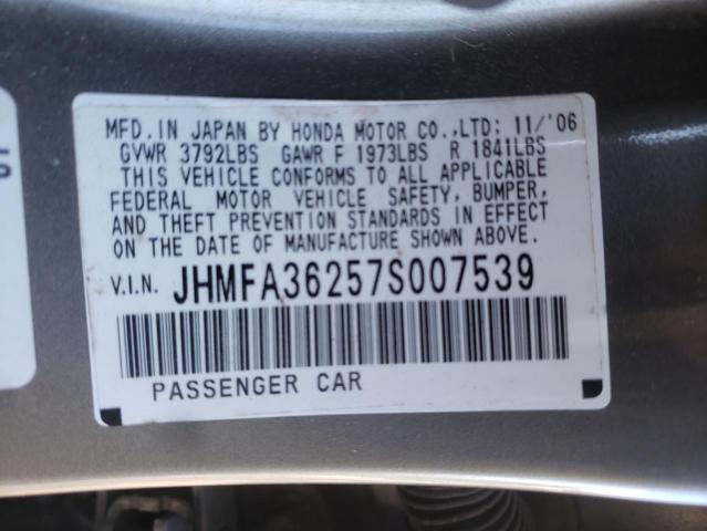 JHMFA36257S007539 - 2007 HONDA CIVIC HYBR GRAY photo 12