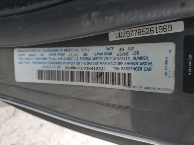 3VWBK21C93M412231 - 2003 VOLKSWAGEN NEW BEETLE 灰色 照片 12