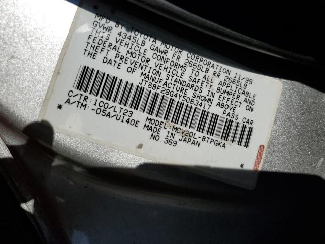 JT8BF28G4Y5083417 - 2000 LEXUS ES 300 SILVER photo 12