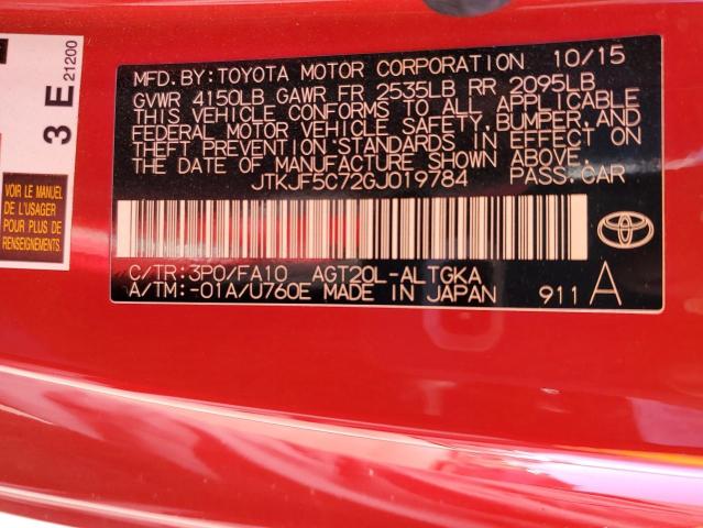JTKJF5C72GJ019784 - 2016 TOYOTA SCION TC RED photo 12