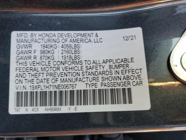 19XFL1H71NE006767 - 2022 HONDA CIVIC EXL 灰色 照片 12