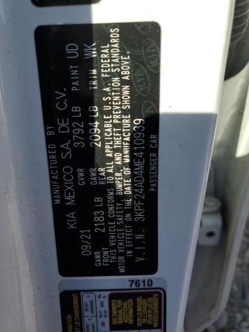 3KPF24AD4ME410939 - 2021 KIA FORTE FE WHITE photo 12