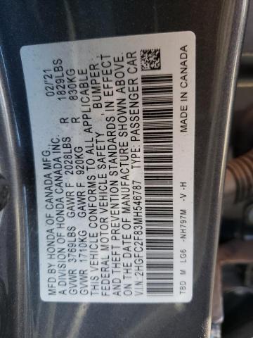 2HGFC2F83MH546787 - 2021 HONDA CIVIC SPOR CHARCOAL photo 12