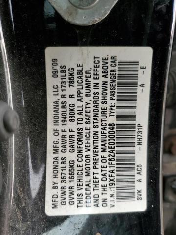 19XFA1F62AE000048 - 2010 HONDA CIVIC LX-S შავი ფოტო 12