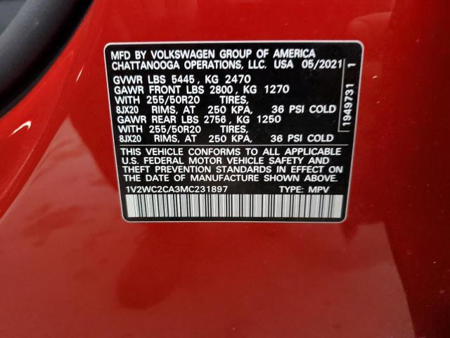 1V2WC2CA3MC231897 - 2021 VOLKSWAGEN ATLAS CROS RED photo 14