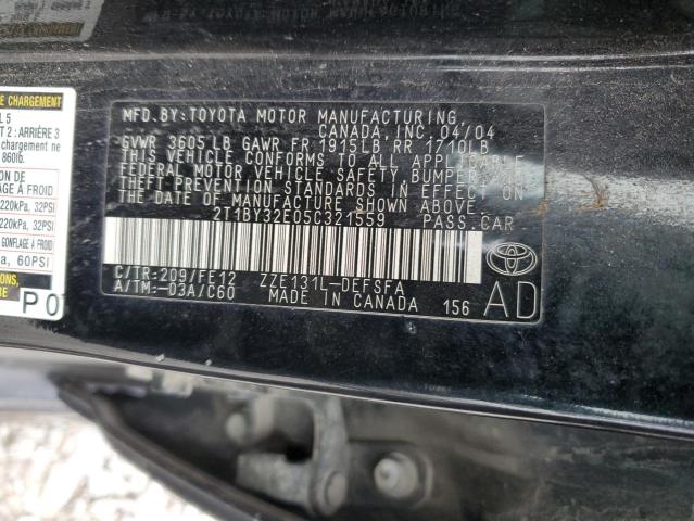 2T1BY32E05C321559 - 2005 TOYOTA COROLLA XR 黑色 照片 12