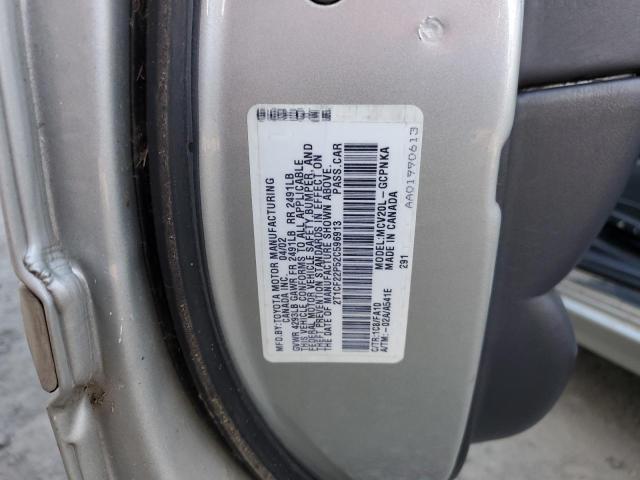 2T1CF22P52C596913 - 2002 TOYOTA CAMRY SOLA SILVER photo 12