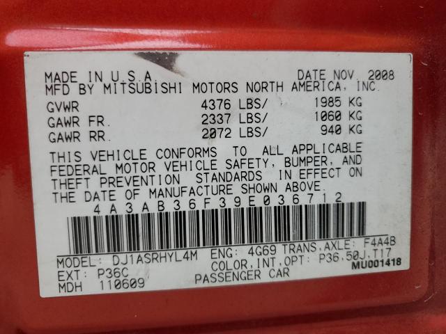 4A3AB36F39E036712 - 2009 MITSUBISHI GALANT ES TWO TONE photo 12