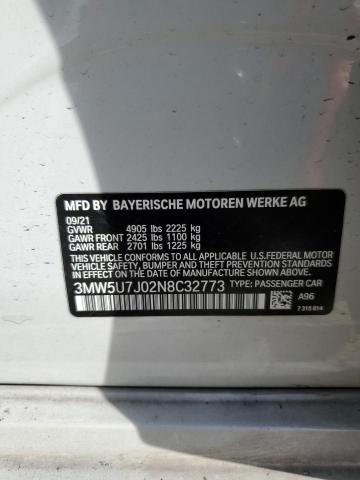 3MW5U7J02N8C32773 - 2022 BMW M340I WHITE photo 13