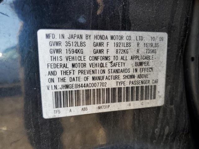 JHMGE8H44AC007702 - 2010 HONDA FIT SPORT GRAY photo 13