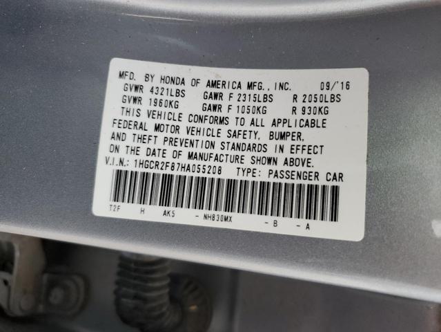 1HGCR2F87HA055208 - 2017 HONDA ACCORD EXL SILVER photo 12