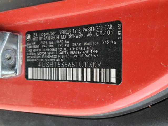 4USBT53565LU11309 - 2005 BMW Z4 3.0 RED photo 12