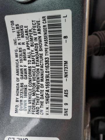 1HGFA169X9L016383 - 2009 HONDA CIVIC EXL 灰色 照片 13