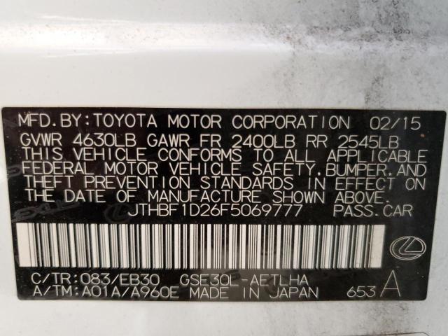 JTHBF1D26F5069777 - 2015 LEXUS IS 250 WHITE photo 13