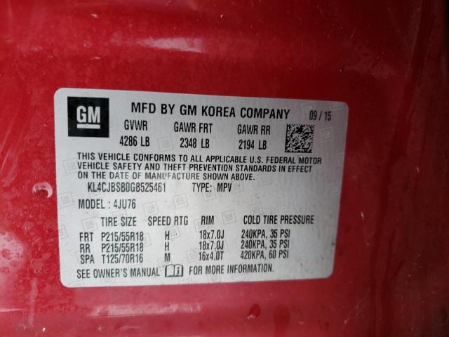 KL4CJBSB0GB525461 - 2016 BUICK ENCORE CON RED photo 13