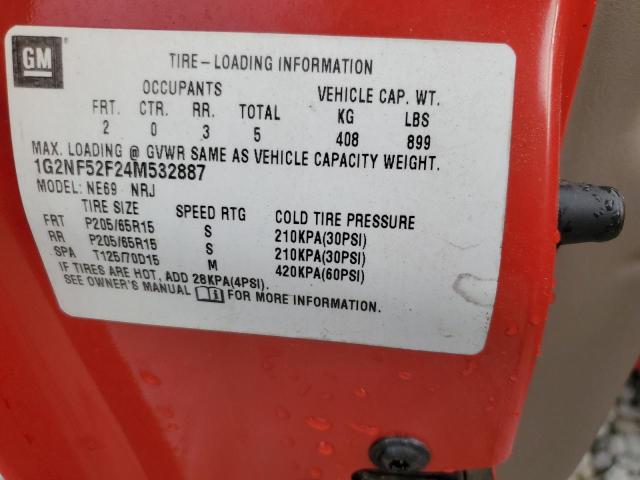 1G2NF52F24M532887 - 2004 PONTIAC GRAND AM S RED photo 12