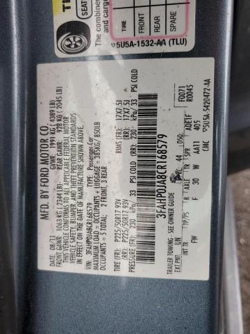 3FAHP0JA8CR168579 - 2012 FORD FUSION SEL TEAL photo 13