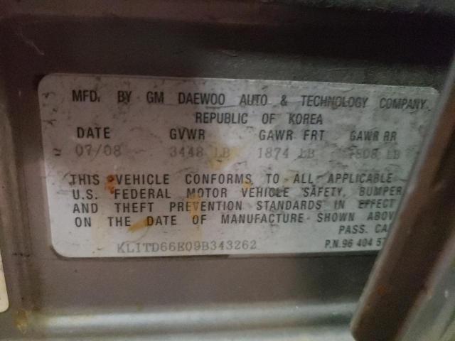 KL1TD66E09B343262 - 2009 CHEVROLET AVEO LS 银色 照片 12