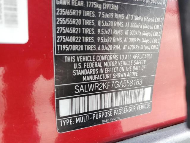 SALWR2KF7GA558163 - 2016 LAND ROVER RANGE ROVE RED photo 13