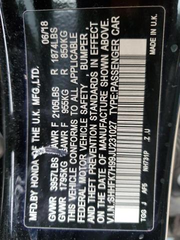 SHHFK7H99JU231027 - 2018 HONDA CIVIC SPOR BLACK photo 12