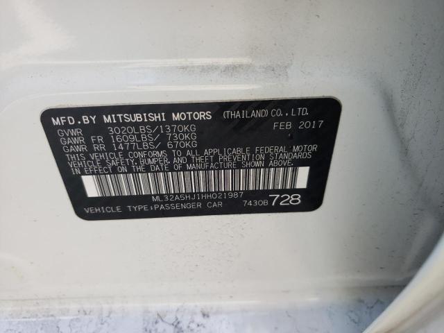 ML32A5HJ1HH021987 - 2017 MITSUBISHI MIRAGE GT WHITE photo 12