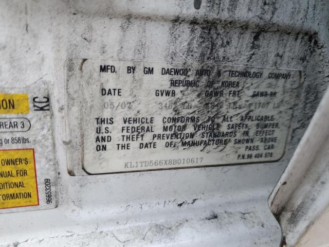 KL1TD566X8B010617 - 2008 CHEVROLET AVEO BASE WHITE photo 12