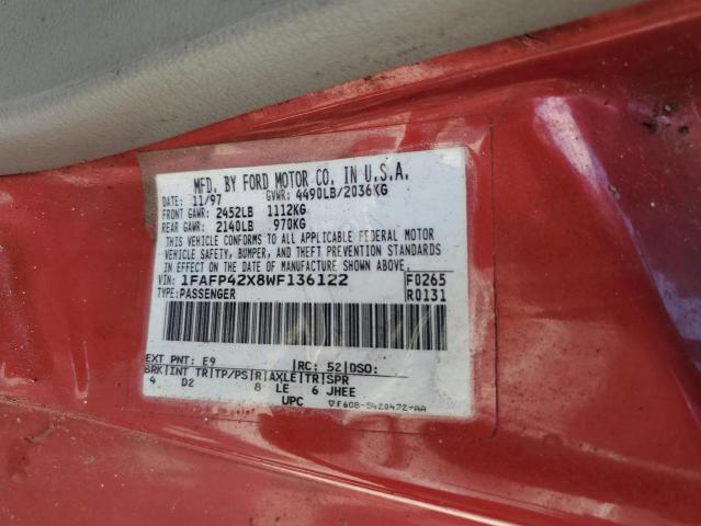 1FAFP42X8WF136122 - 1998 FORD MUSTANG GT RED photo 12