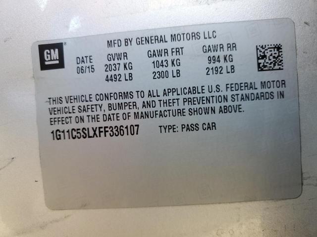 1G11C5SLXFF336107 - 2015 CHEVROLET MALIBU 1LT 银色 照片 12