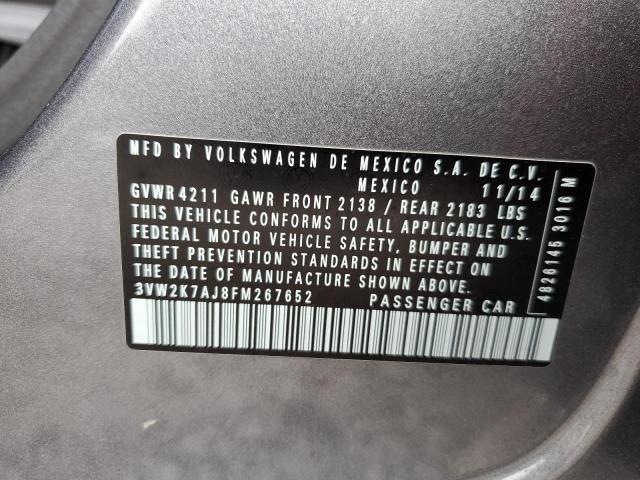 3VW2K7AJ8FM267652 - 2015 VOLKSWAGEN JETTA BASE 灰色 照片 12
