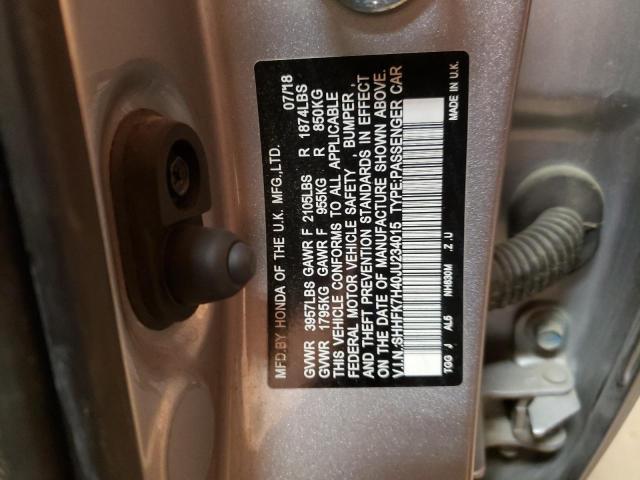 SHHFK7H40JU234015 - 2018 HONDA CIVIC SPOR 银色 照片 12