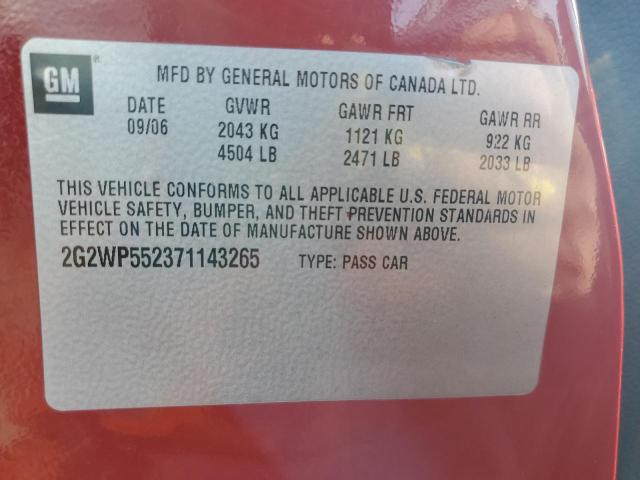 2G2WP552371143265 - 2007 PONTIAC GRAND PRIX წითელი ფოტო 12