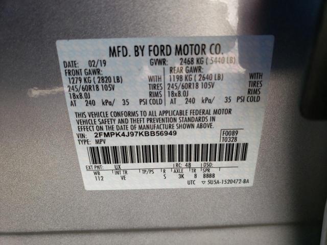 2FMPK4J97KBB56949 - 2019 FORD EDGE SEL SILVER photo 13