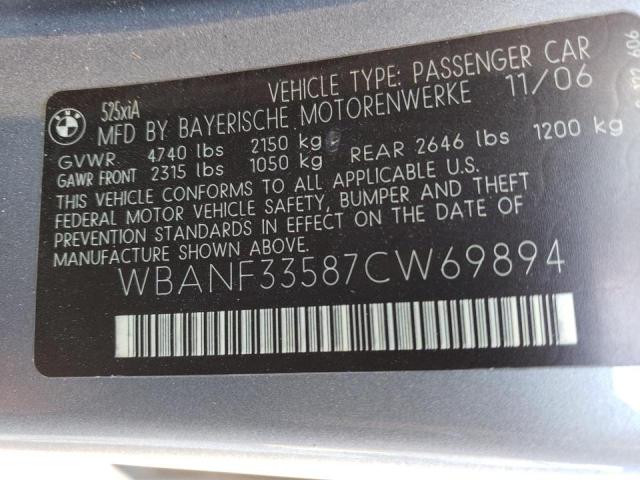 WBANF33587CW69894 - 2007 BMW 525 XI SILVER photo 12