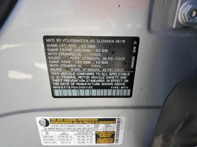 WVGGF7BP0HD001150 - 2017 VOLKSWAGEN TOUAREG EX SILVER photo 13