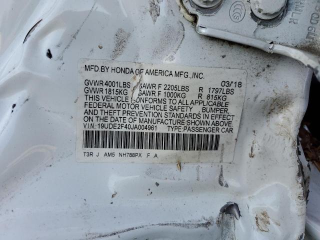 19UDE2F40JA004961 - 2018 ACURA ILX SPECIA WHITE photo 13