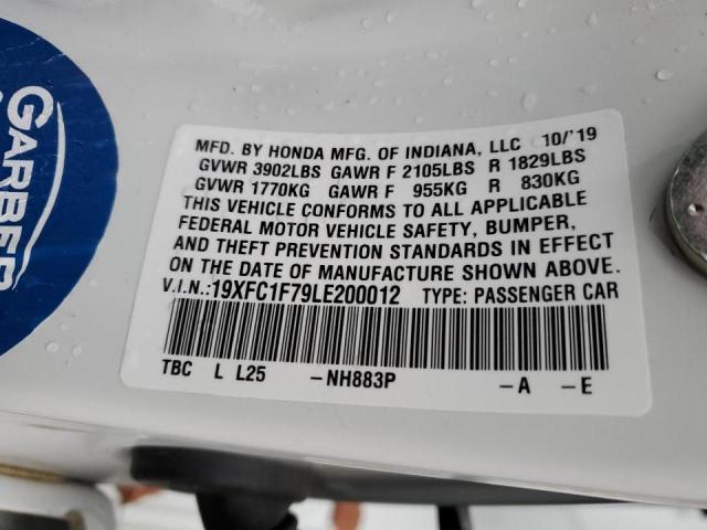19XFC1F79LE200012 - 2020 HONDA CIVIC EXL Ağ foto 12