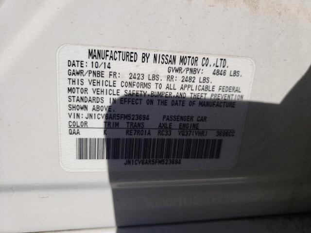 JN1CV6AR5FM523694 - 2015 INFINITI Q40 WHITE photo 12