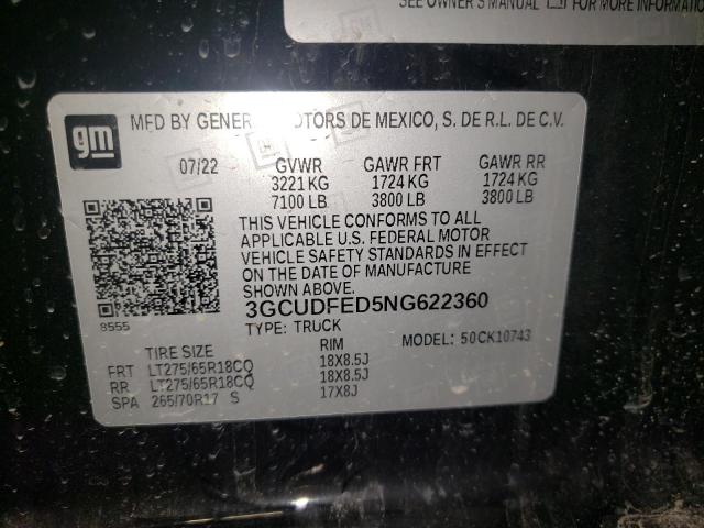 3GCUDFED5NG622360 - 2022 CHEVROLET SILVERADO BLACK photo 12