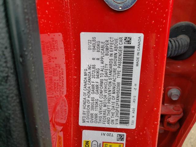 2HGFE2F5XNH562566 - 2022 HONDA CIVIC SPOR 红色 照片 12
