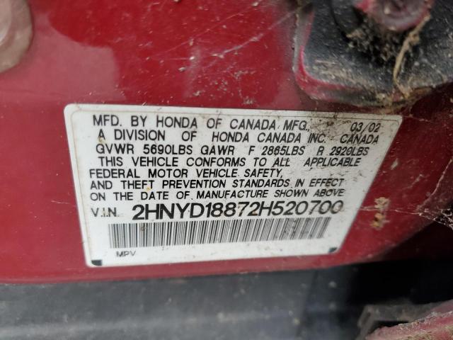 2HNYD18872H520700 - 2002 ACURA MDX TOURIN RED photo 13